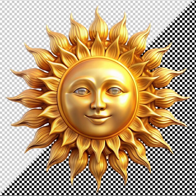 PSD soleil doré avec un visage sur un fond transparent