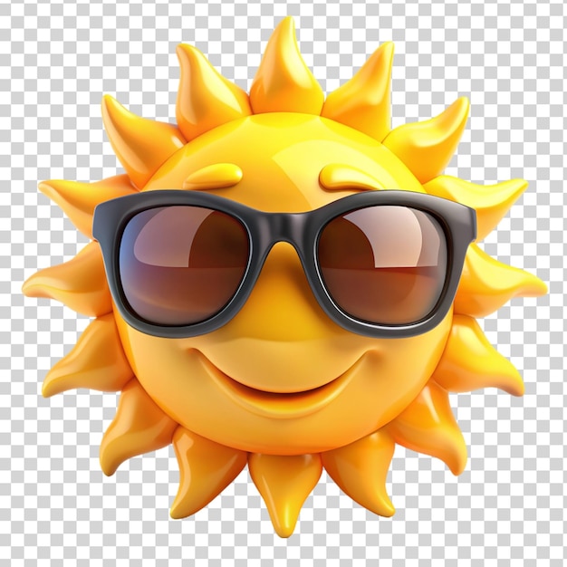 PSD soleil d'été avec des lunettes dessin animé 3d isolé sur un fond transparent