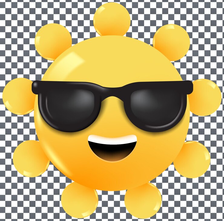 PSD un soleil jaune avec des lunettes de soleil et un fond à carreaux noir et blanc