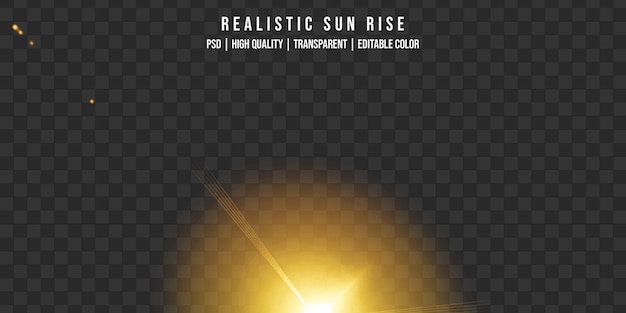 Un soleil levant brillant et des rayons de soleil isolés sur fond transparent