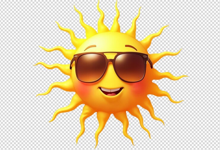 PSD un soleil avec des lunettes de soleil sur un fond transparent