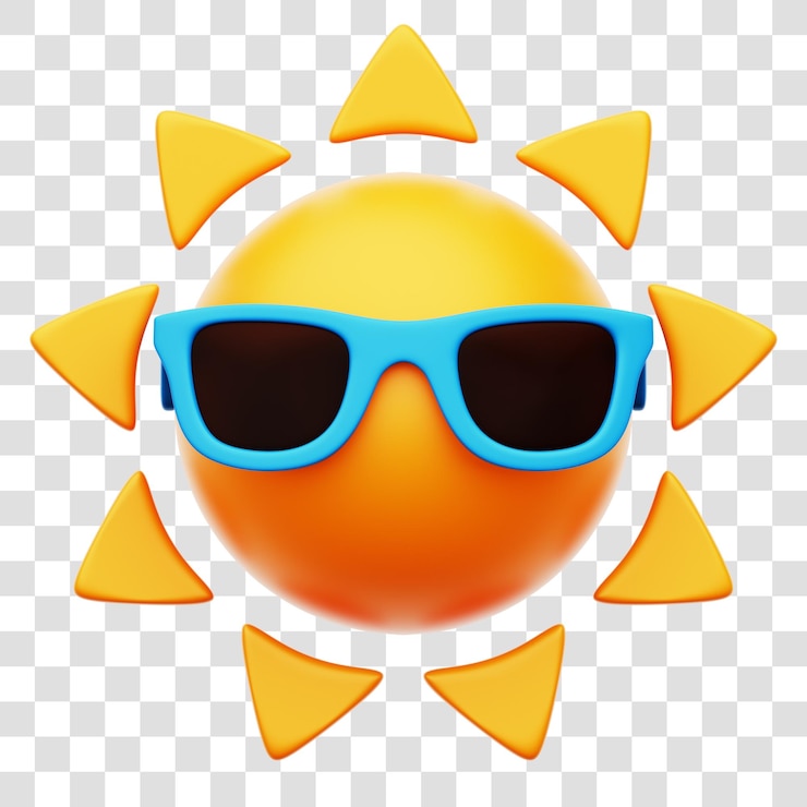 PSD soleil avec lunettes de soleil icône de rendu 3d isolé sur fond transparent