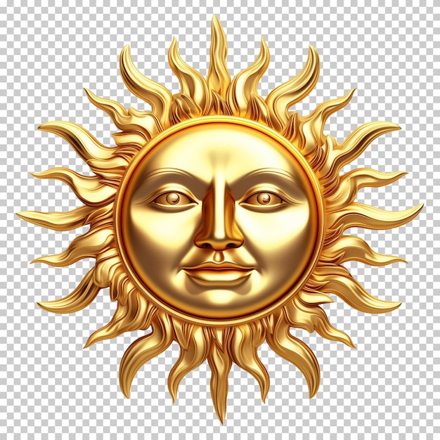 PSD soleil d'or avec le visage isolé sur un fond transparent