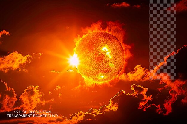PSD le soleil orange brille la nuit capturé dans une photo à vitesse d'obturation lente sur un fond transparent