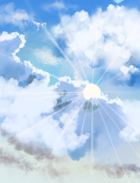 un soleil qui brille à travers les nuages dans un ciel bleu