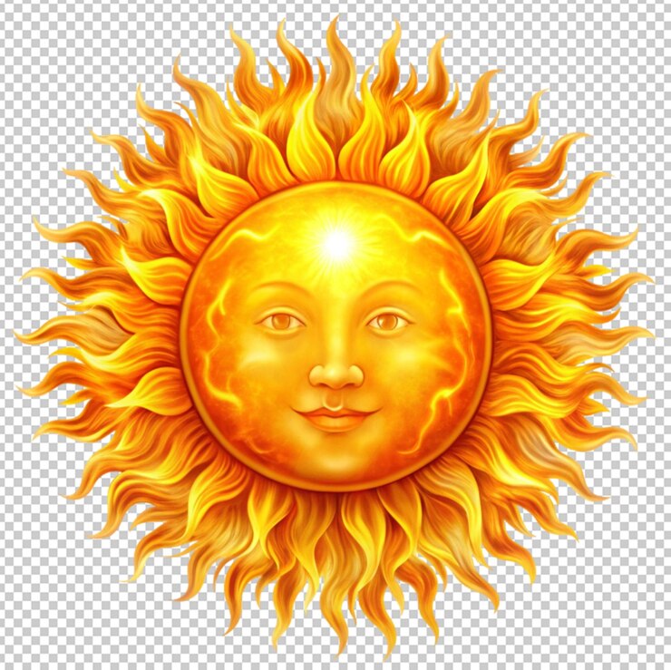 PSD un soleil avec un visage sur le visage