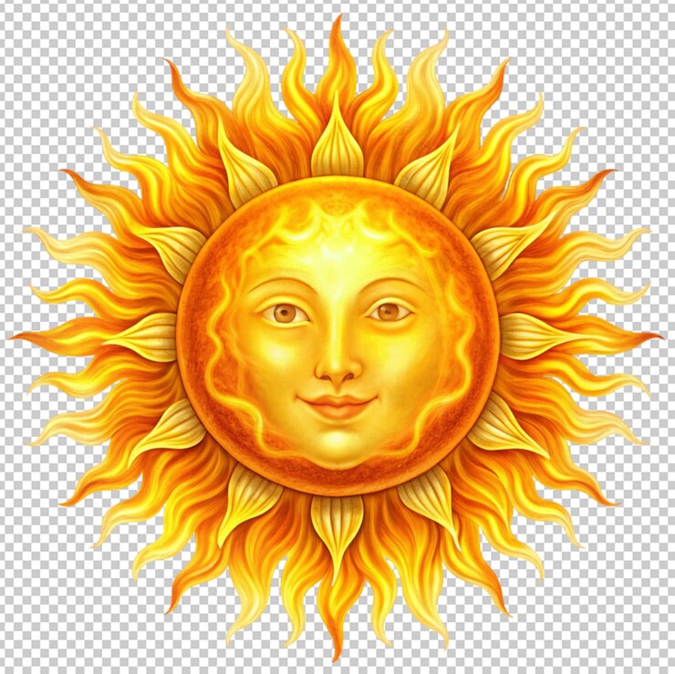PSD un soleil avec un visage sur le visage