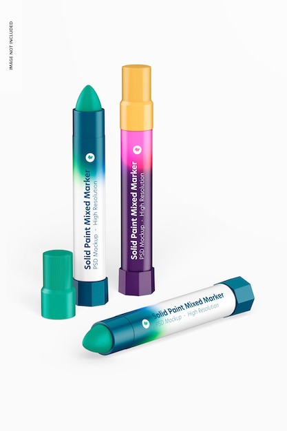 Solid Paint Mixed Markers Mockup, Vorderansicht