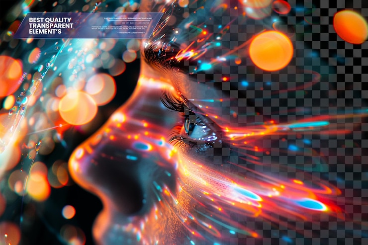 PSD soliloquio sintético con luces de lente luminosas y diseño abstracto en un fondo transparente
