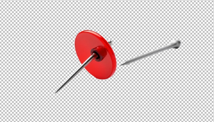 PSD un solo alfiler rojo brillante con una aguja metálica metida en el corcho