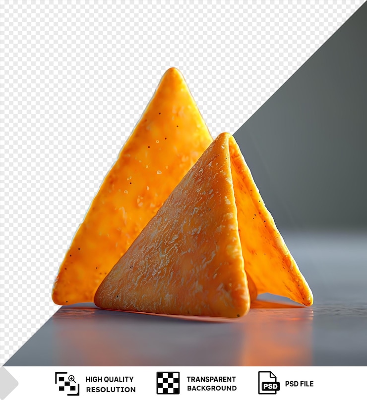 PSD un solo chip de nacho en una mesa brillante contra una pared gris png