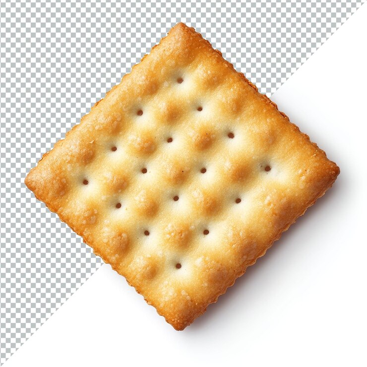 PSD un solo cracker dorado aislado contra un fondo transparente puro que muestra su textura y forma en la vista superior cracker aislado sobre un fondo transparente
