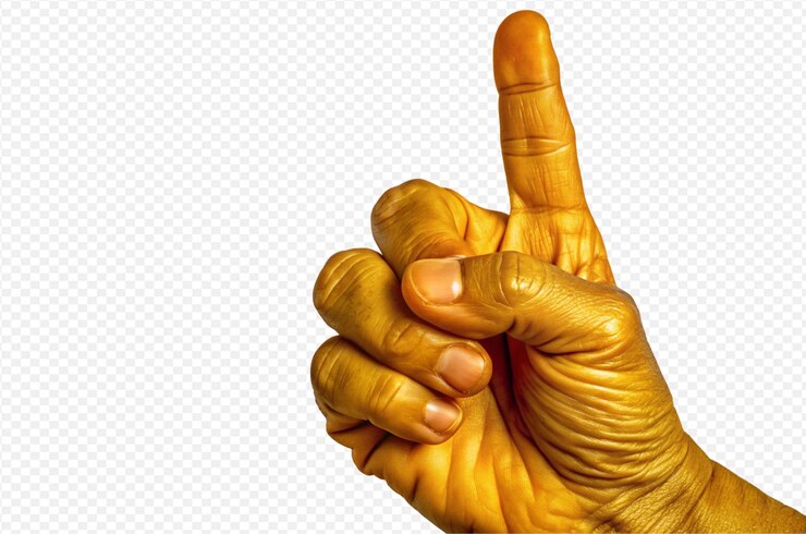 PSD un solo dedo índice de la mano humana apuntando hacia arriba gesto textura de la piel primer plano detalle anatómico
