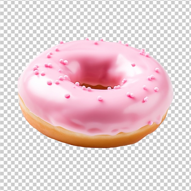 Un solo donut rosado aislado en un fondo transparente