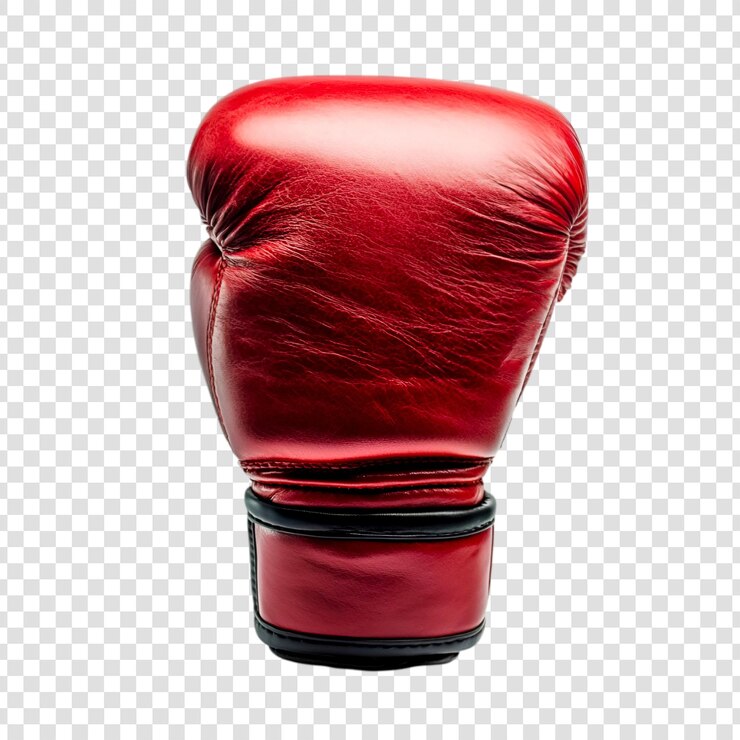 PSD un solo guante de boxeo rojo en un fondo transparente