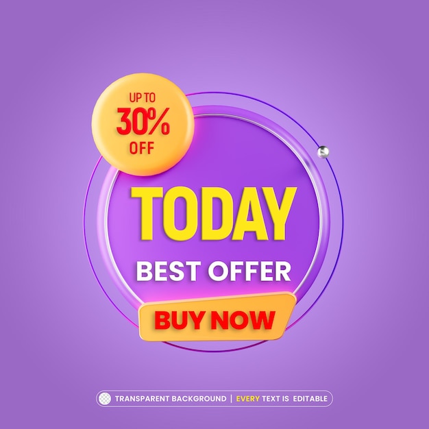 Solo per oggi offerta banner promozionale con effetto testo modificabile