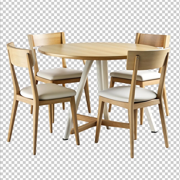 Solo tavolo e sedie in rendering 3D su sfondo bianco