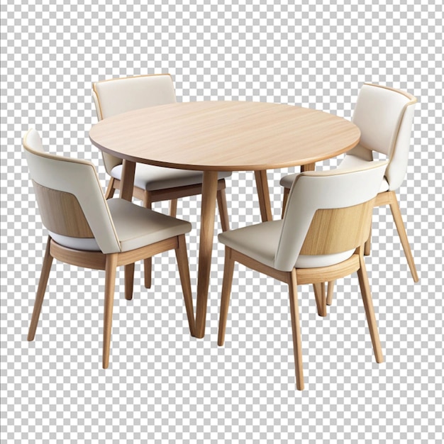 Solo tavolo e sedie in rendering 3D su sfondo bianco