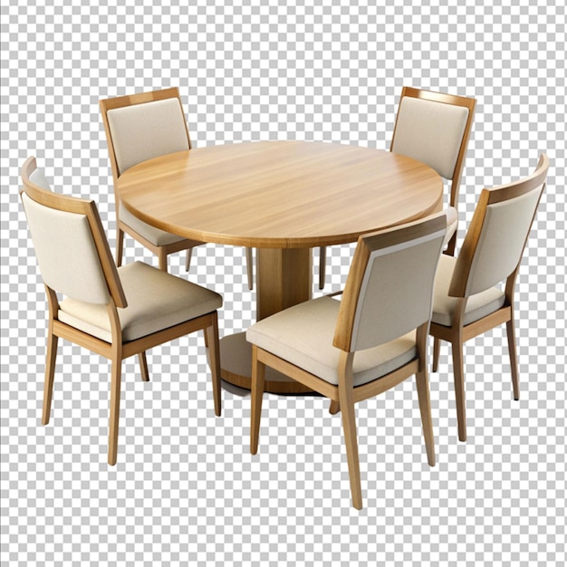 Solo tavolo e sedie in rendering 3D su sfondo bianco