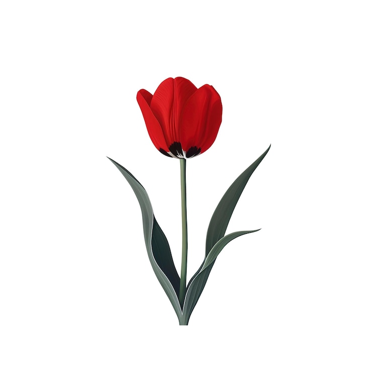 PSD un solo tulipán rojo sobre un fondo blanco