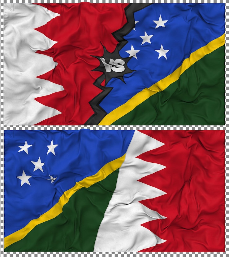 PSD solomon islands vs bahrain half combined flag cloth bump texture 3d rendering
