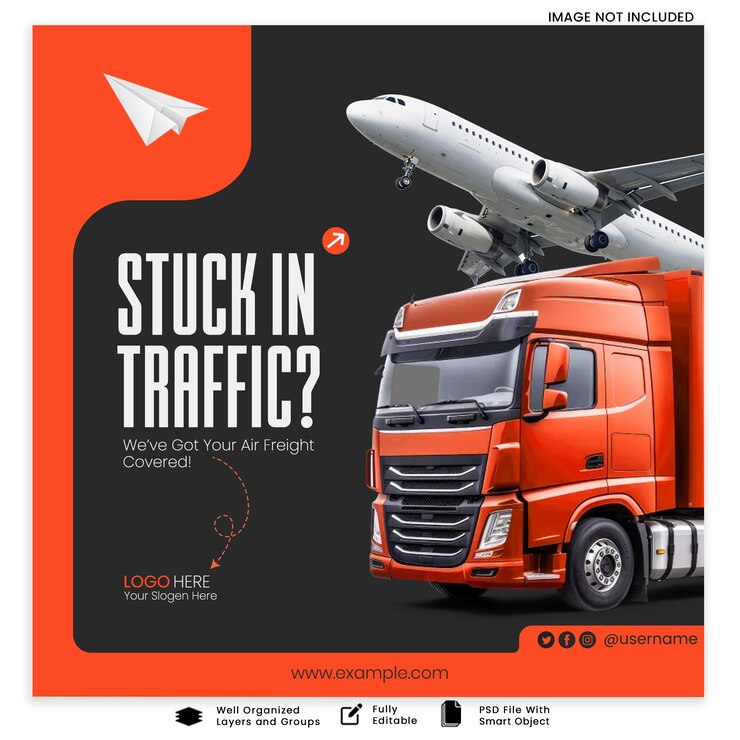 PSD solución de transporte logístico y de carga aérea en las redes sociales