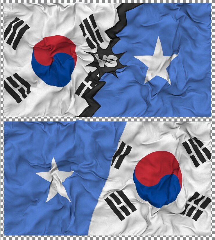 PSD somalia contra corea del sur media bandera combinada con textura en 3d