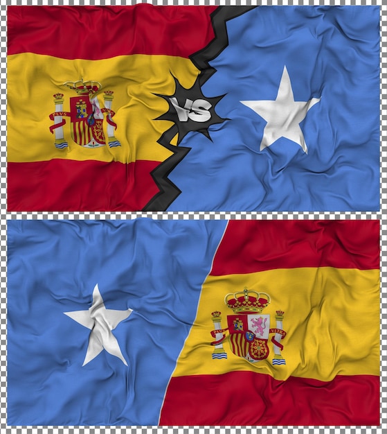 Somalia contra España Media bandera combinada con textura 3D de la tela