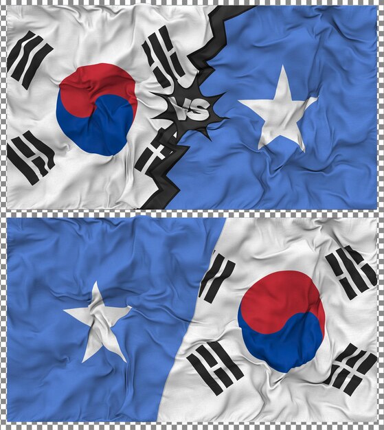 La Somalie contre la Corée du Sud Half Combined Flag Cloth Bump Texture Rendering 3D
