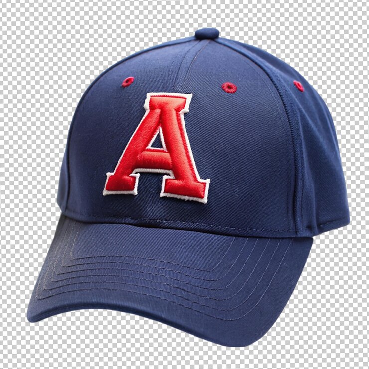 PSD sombrero de béisbol de tela con visera azul sobre un fondo transparente