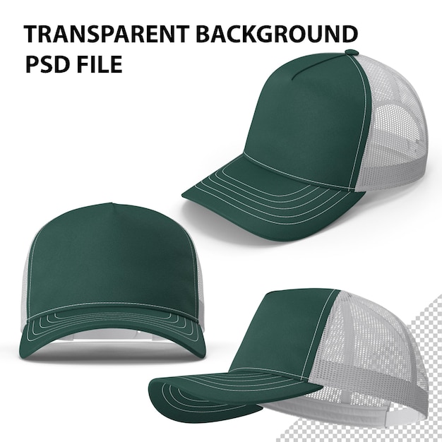 PSD sombrero de camionero de color verde oscuro png