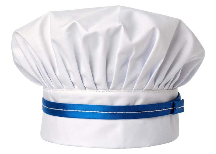 PSD sombrero de chef blanco con una cinta azul