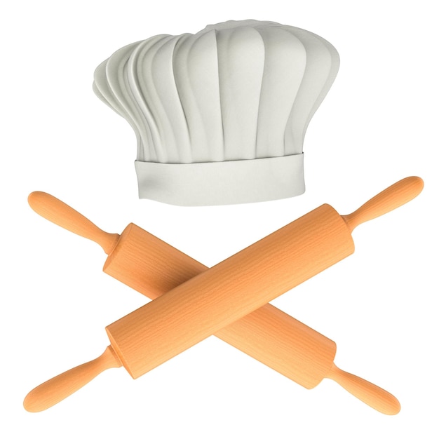 Sombrero de chef con pinos de cocina cruzados en 3D aislados sobre un fondo transparente