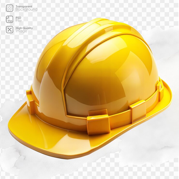 PSD sombrero de construcción amarillo aislado sobre un fondo transparente
