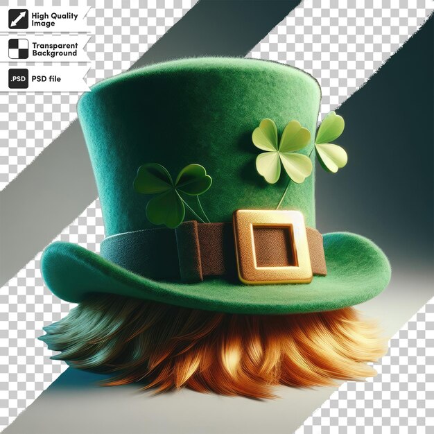 Sombrero de día de psd st patricks con trébol sobre fondo transparente con capa de máscara editable