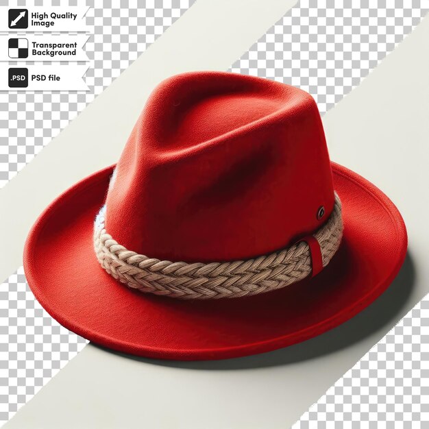 PSD sombrero de fieltro rojo psd con cinta en fondo transparente con capa de máscara editable