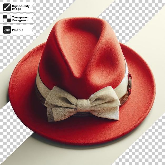 PSD sombrero de fieltro rojo psd con cinta en fondo transparente con capa de máscara editable