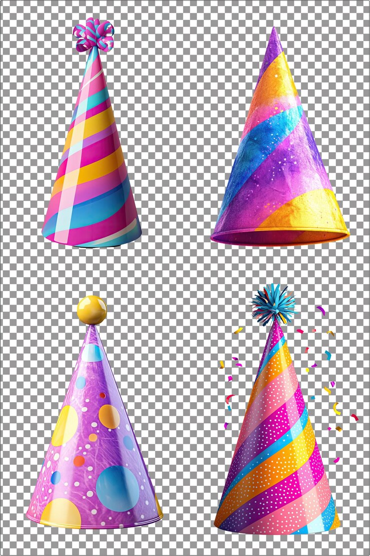 Sombrero de fiesta colorido Accesorio de celebración divertido y vibrante PNG aislado hiperrealista con Clear Tr