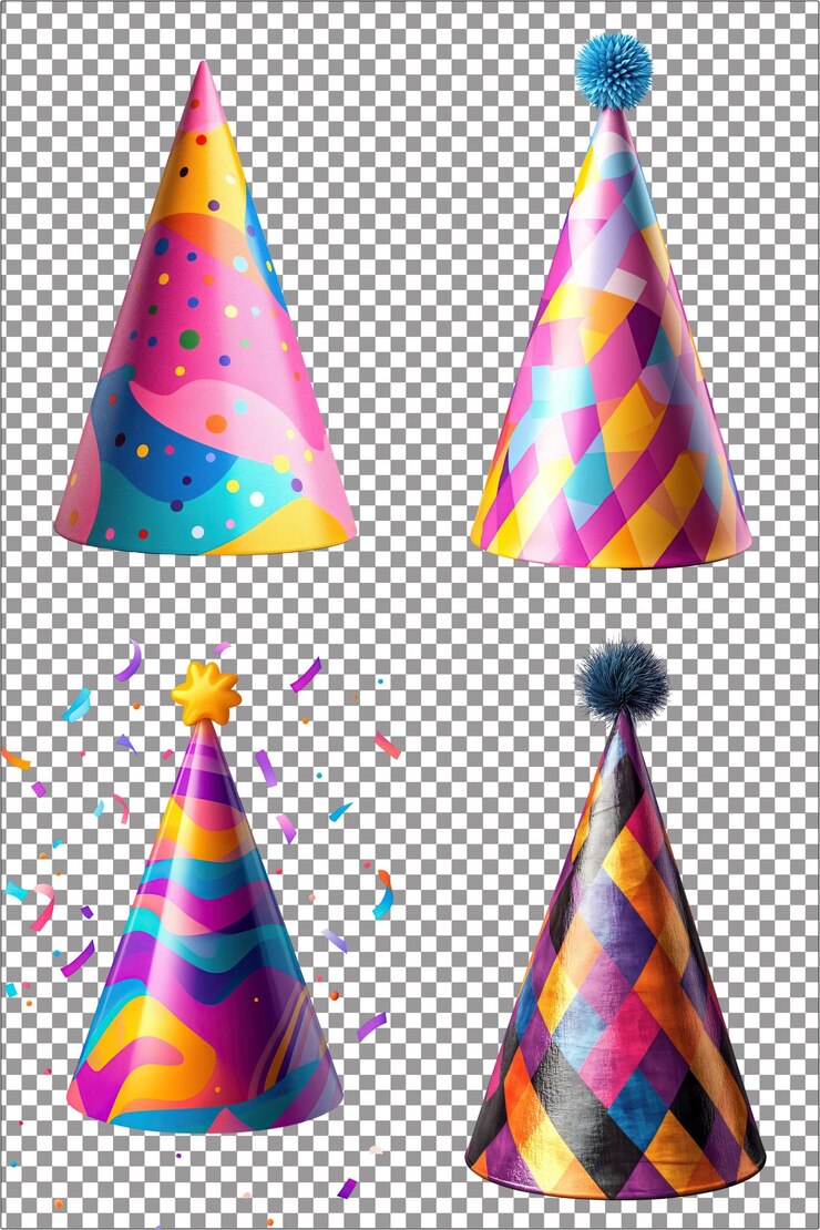 Sombrero de fiesta colorido divertido y festivo PNG aislado hiperrealista con fondo transparente claro H
