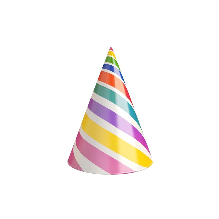 PSD sombrero de fiesta a rayas de arco iris cono de celebración festiva