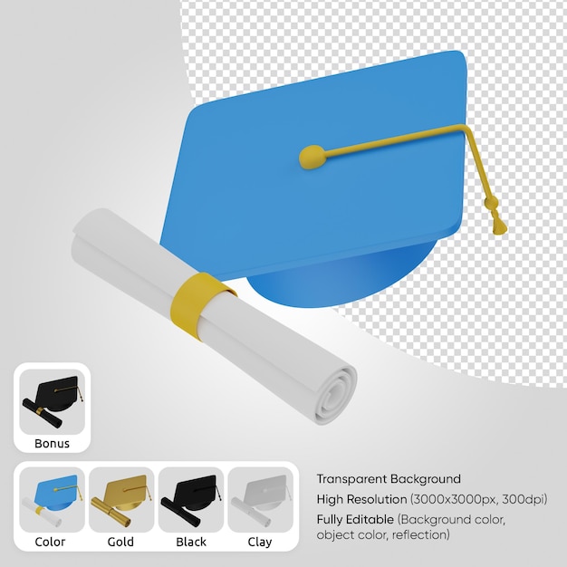 Sombrero de graduación 3d con diploma