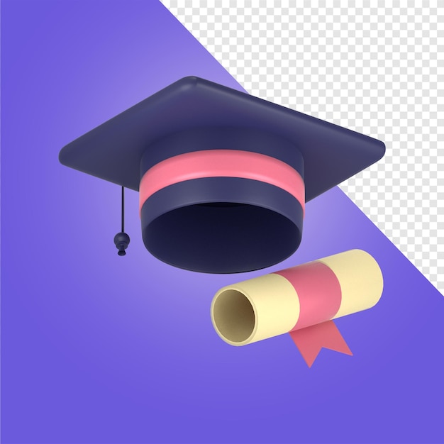 PSD sombrero de graduación y estilo de dibujos animados de diploma