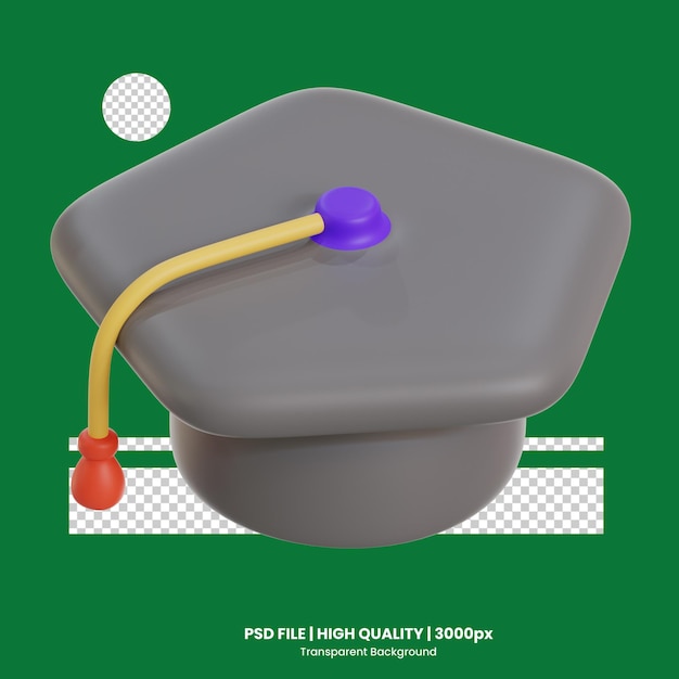 PSD sombrero de graduación ilustración de icono en 3d