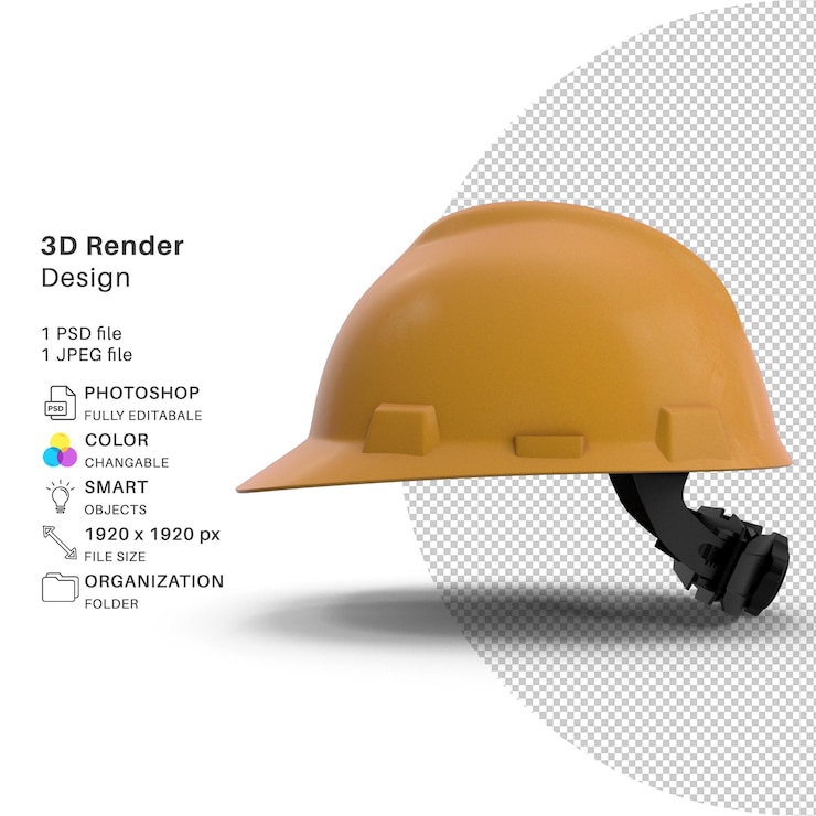 PSD sombrero de ingeniería de seguridad modelación 3d archivo psd sombrero realista de ingeniería