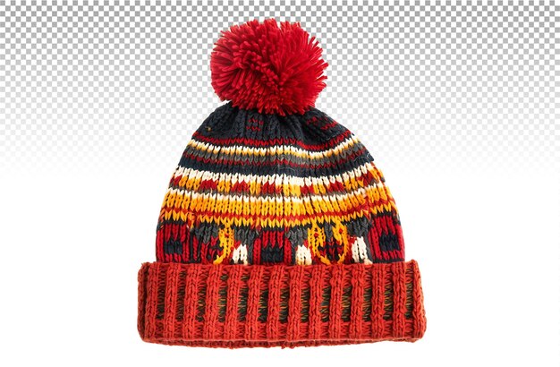 Un sombrero de invierno de punto con pom pom en la parte superior aislado en un fondo transparente