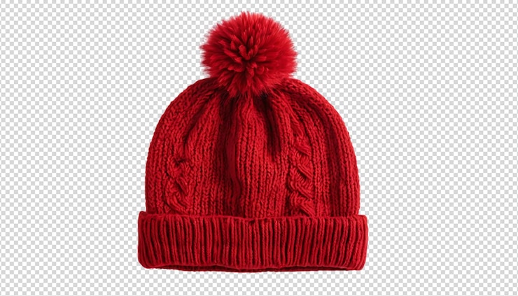 PSD un sombrero de invierno rojo vibrante con un pom-pom esponjoso