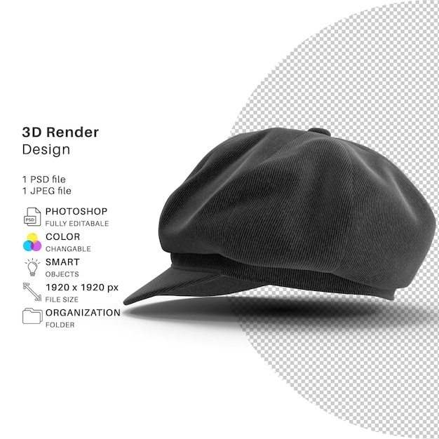 Sombrero de lana plano de moda Modelación 3D Archivo PSD Sombrero realista