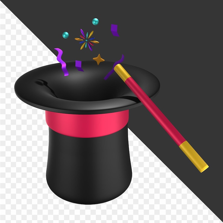 PSD un sombrero negro con un mango rojo y un sombrero alto negro con una cinta rosa