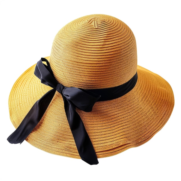 Sombrero de paja amarillo de verano para mujer con cinta negra