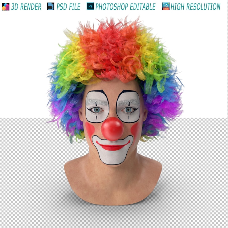 PSD sombrero de payaso peluca vestido zapatos 3d archivo psd